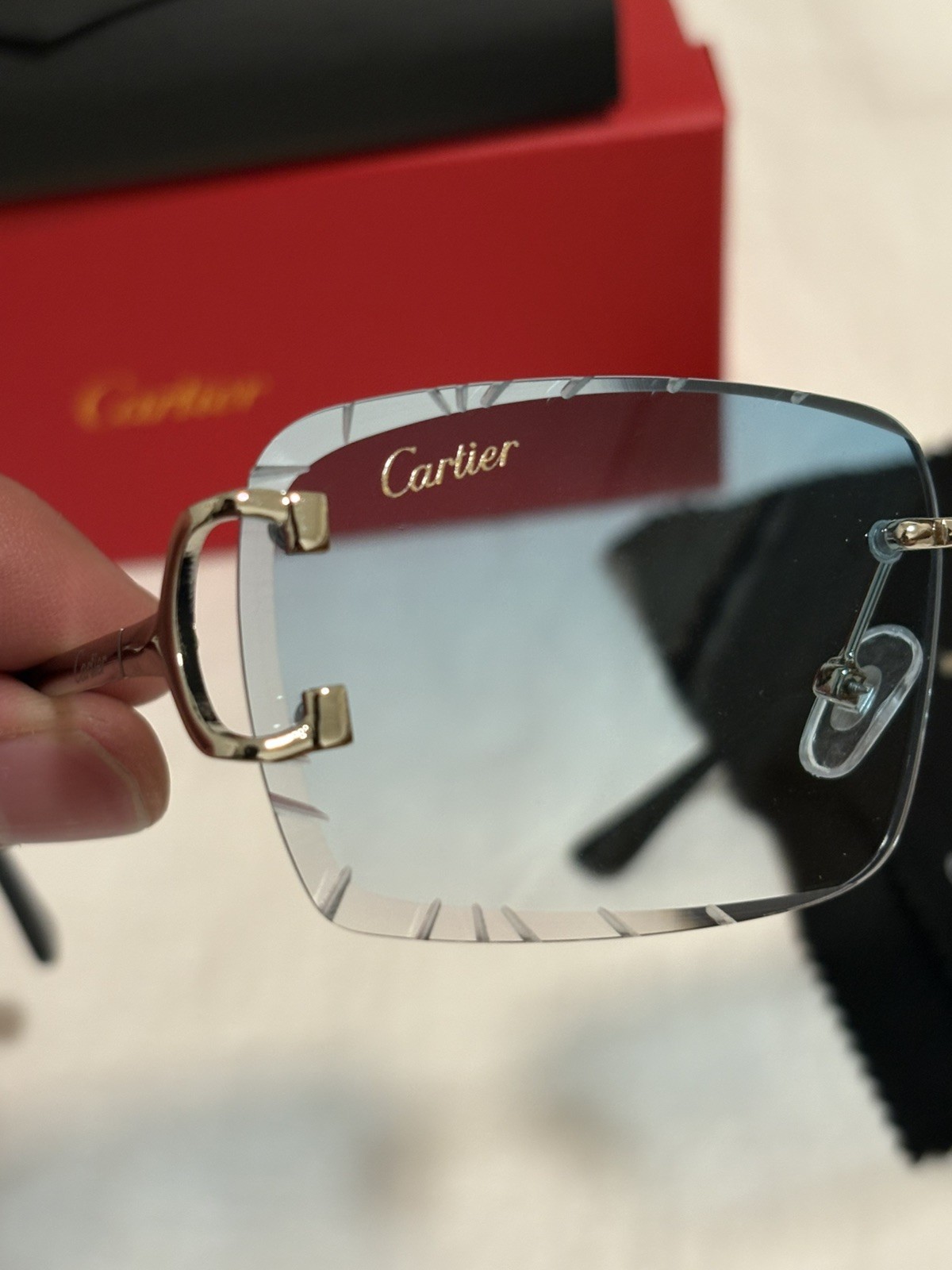 Cartier Big C Diamond Cut blue/green Fade Frameless Lens silver Frame