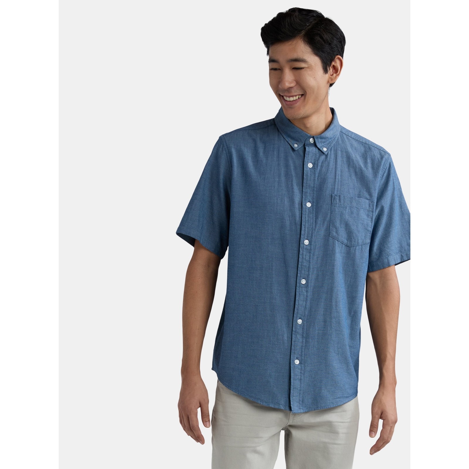 George Men’s Blue Lightweight Button-up Short Sleeve Poplin Collard Shirts: 3XL