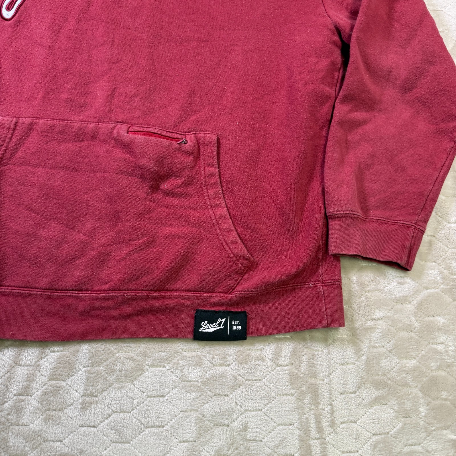 Level 1 Red Hoodie Sweatshirt Streetwear Pullover Sz XXL 5280 Series Faded Worn