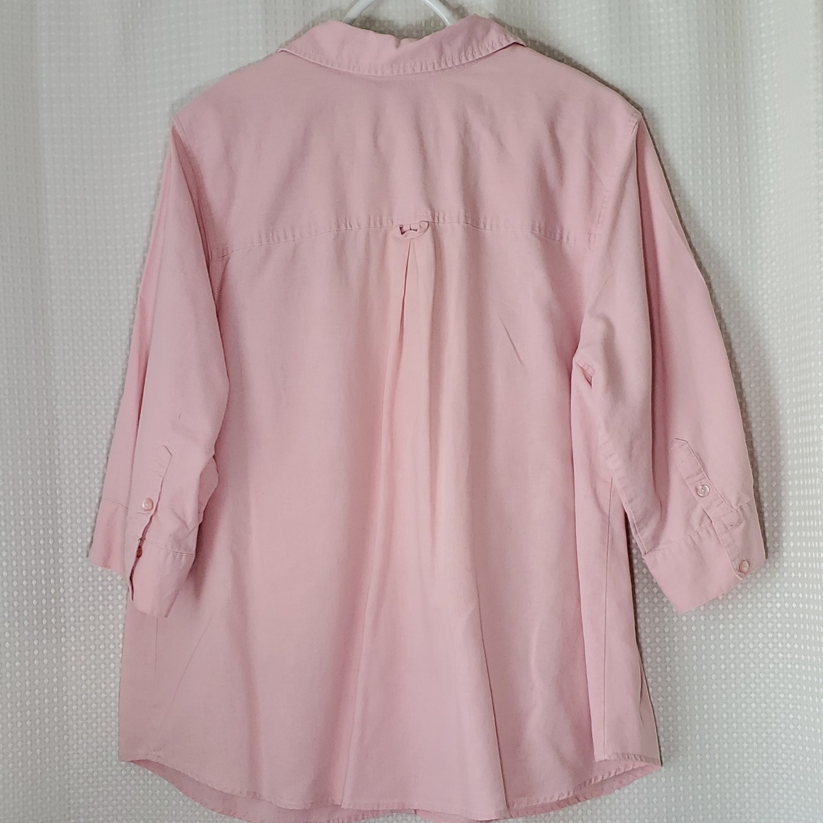 Avenue Women’s Plus Linen Woven Pink Solid Collared Button-Up 3/4 Sleeve 18/20