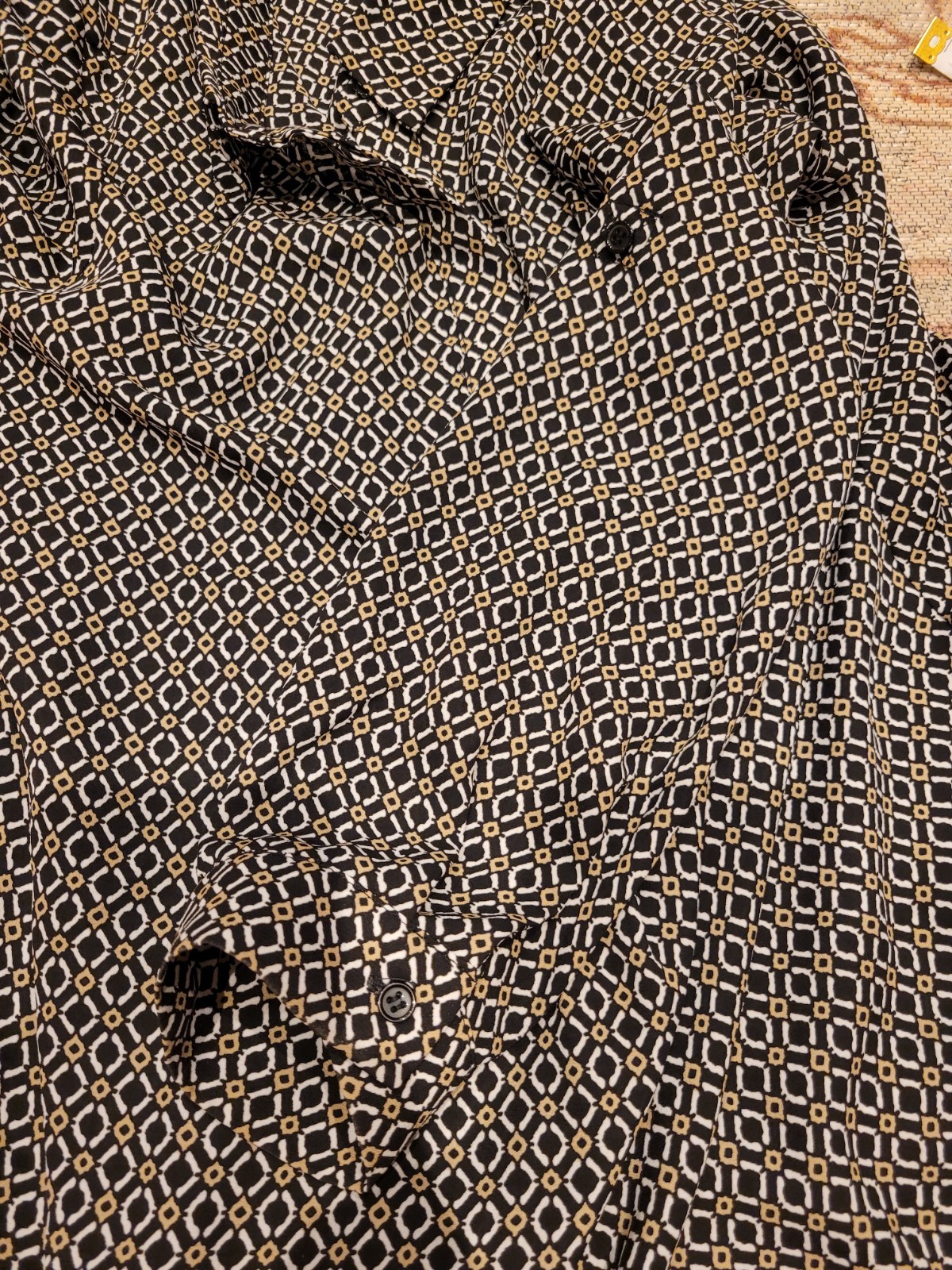 Pleione Black Print Tunic Top Medium Rolled Sleeves