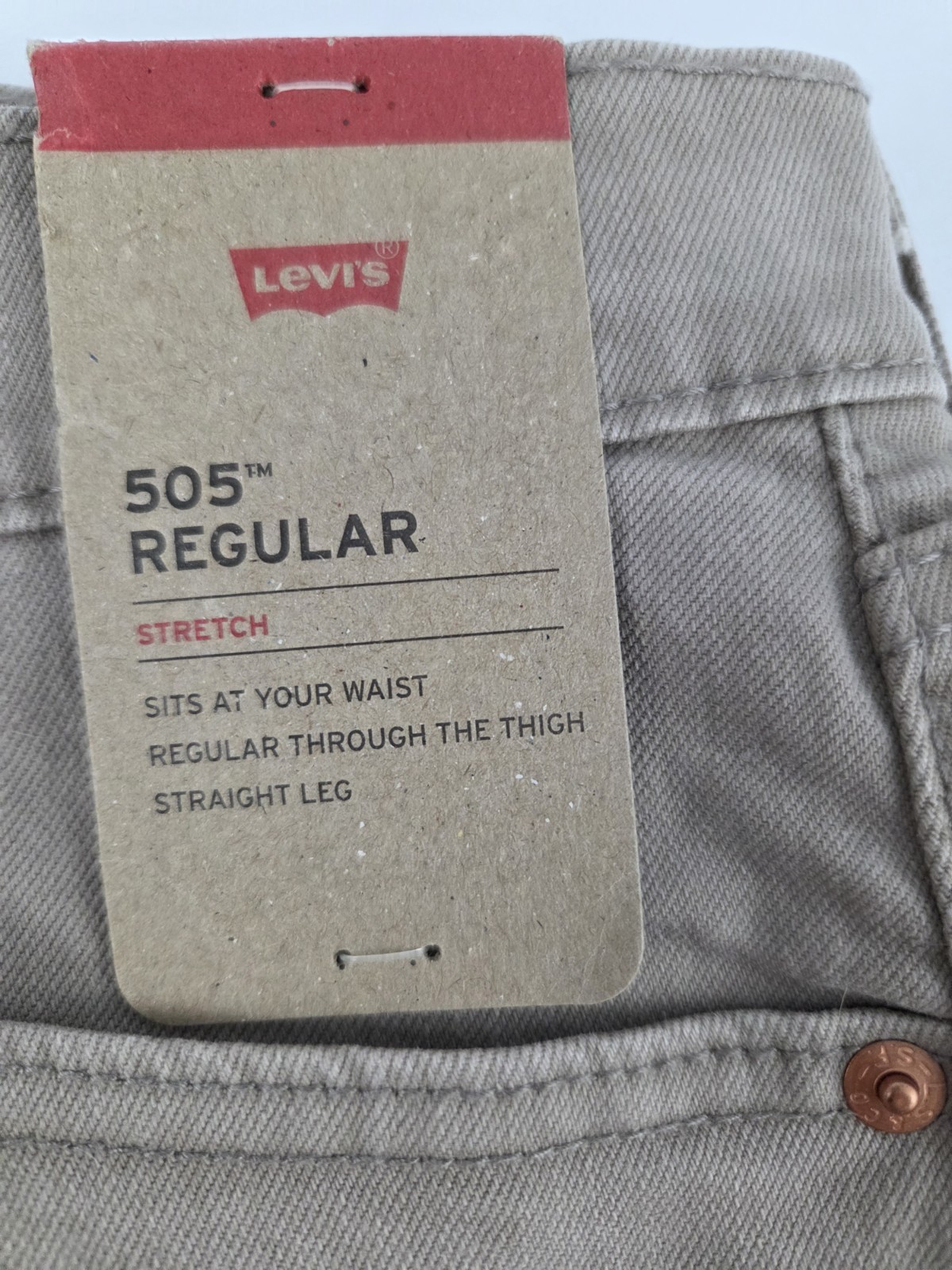 Levis Mens Jeans 505 Regular Straight Leg Stretch Size 30X30 Sand Brown