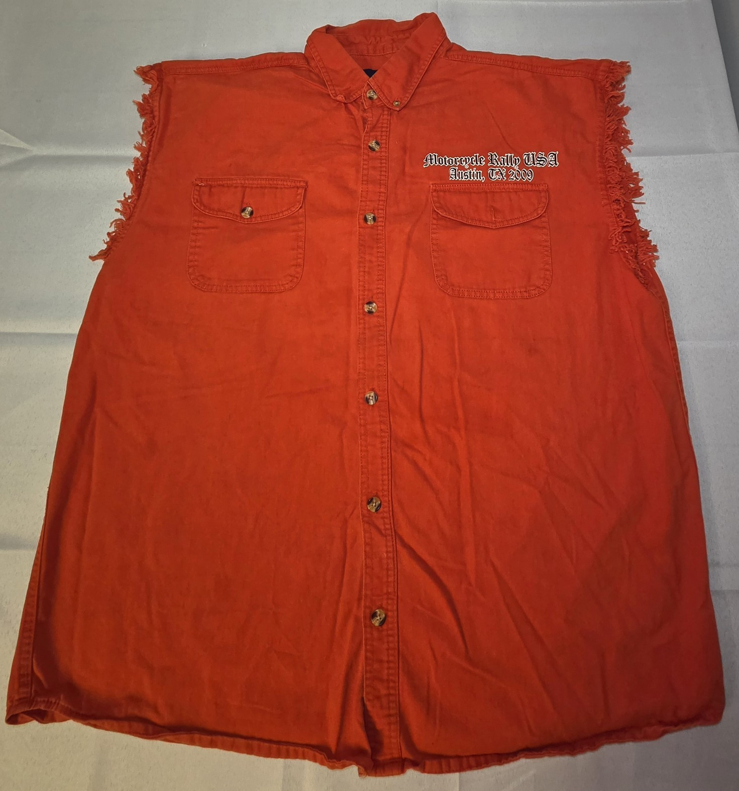 Vintage Regent & Co. Men’s Orange Graphic Print Motorcycle Rally Austin TX 2009