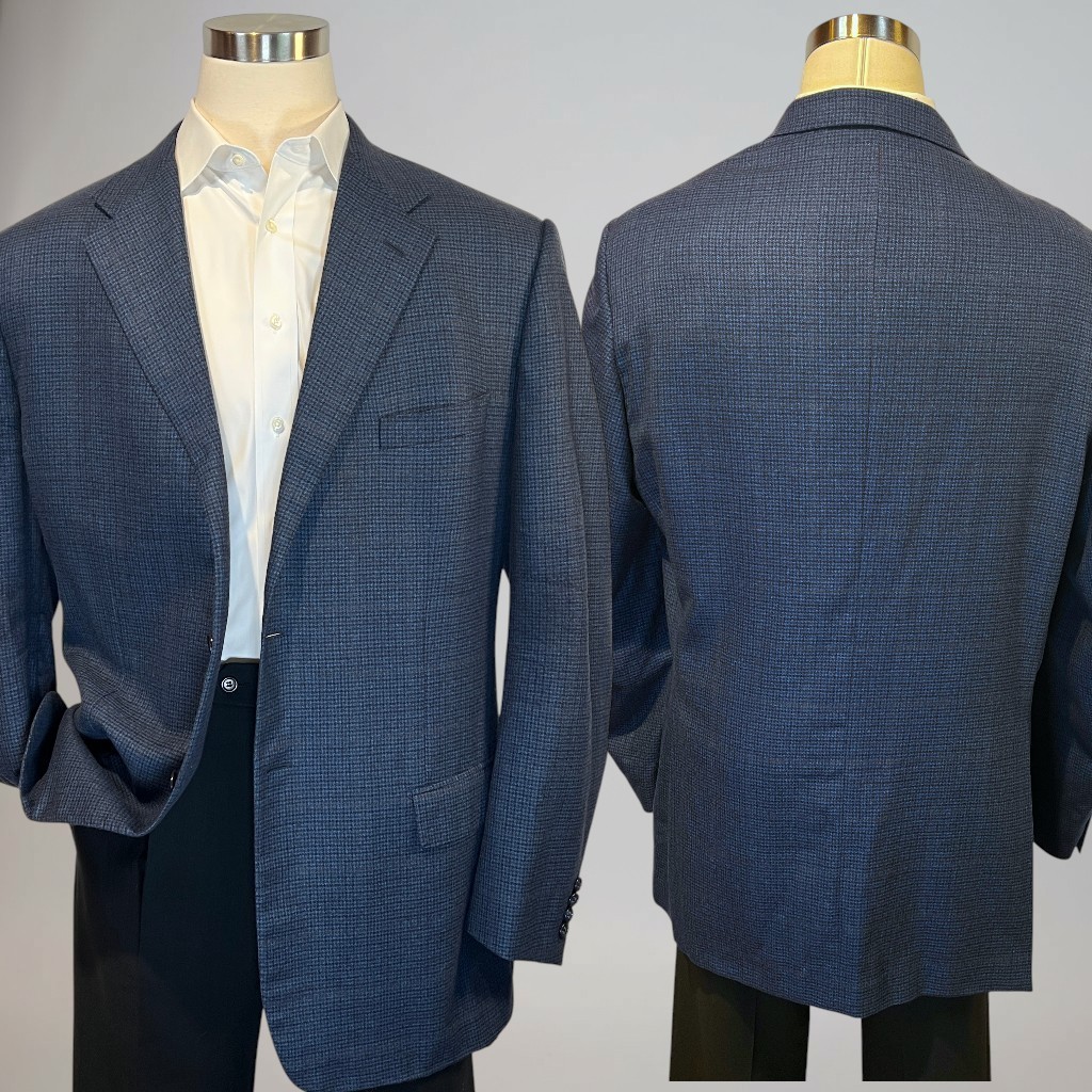 Corneliani Cashmere & Wool 50-52L Blue Houndstooth Plaid Sport Coat Blazer