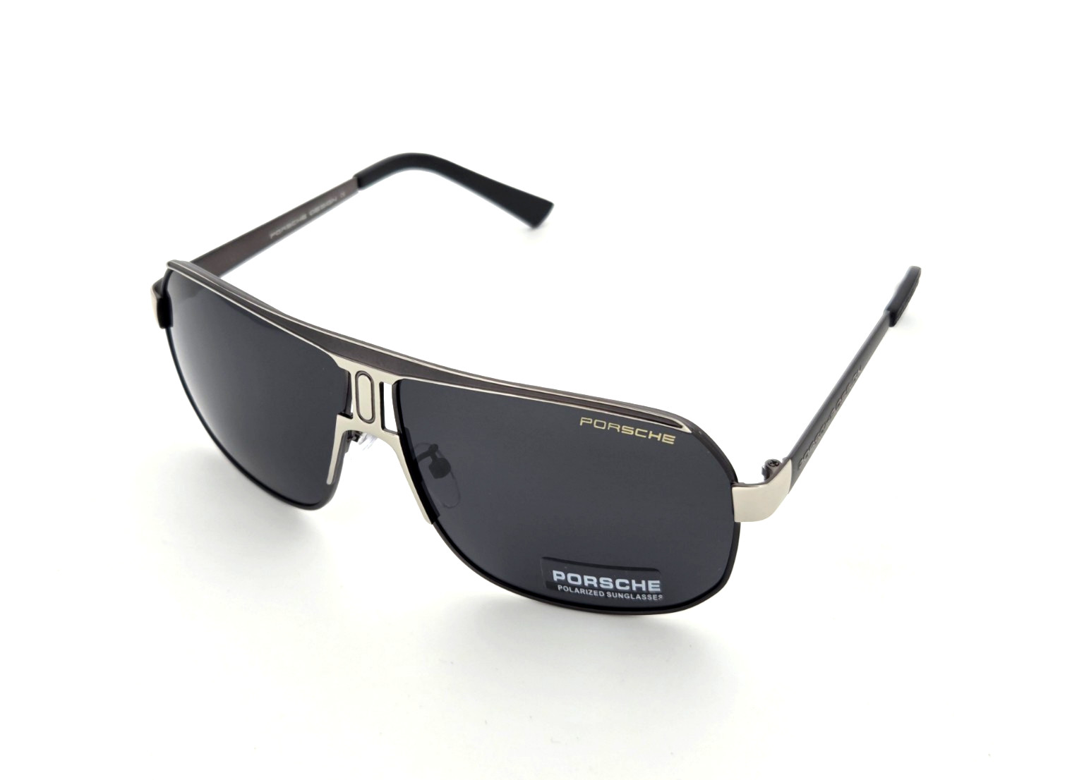 Polarized Porsche Square Metal Aviator Sunglasses Gunmetal Smoke PH19 130mm