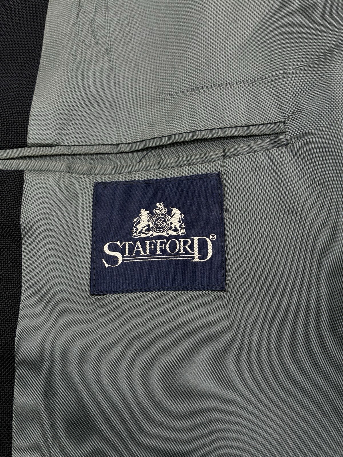 Stafford Navy Blue Gold Button Blazer Sport Jacket Mens 44R Worsted Wool Hopsack