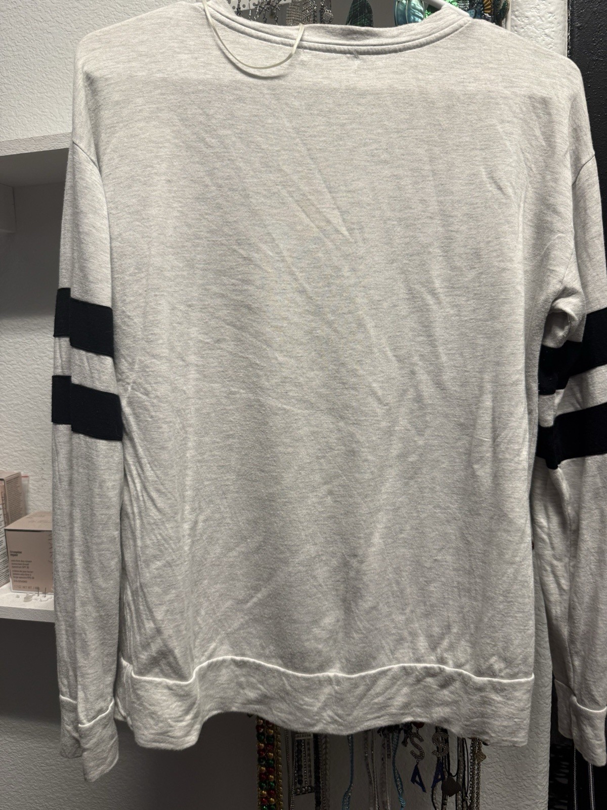 Nine Britton Gray V-Neck Long Sleeve Varsity Stripe Top Size Medium