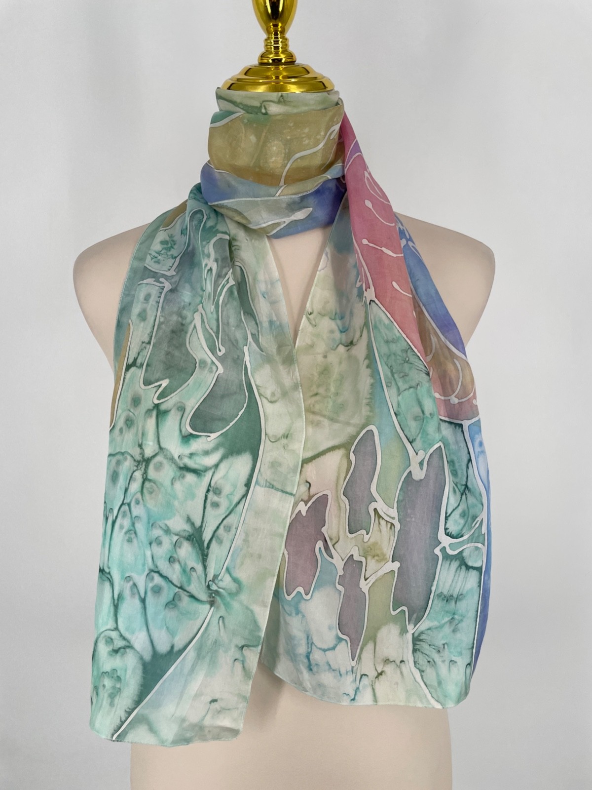 J. B. Addison Hand Painted original Silks Scarf multi watercolor 12x 58″ pastel