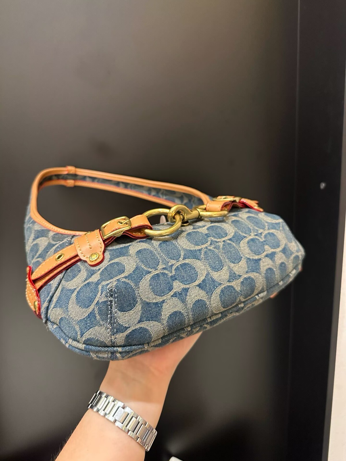 NEW Coach Belted Ergo Shoulder Bag 26 Signature Regenerative Cotton Denim CEN94