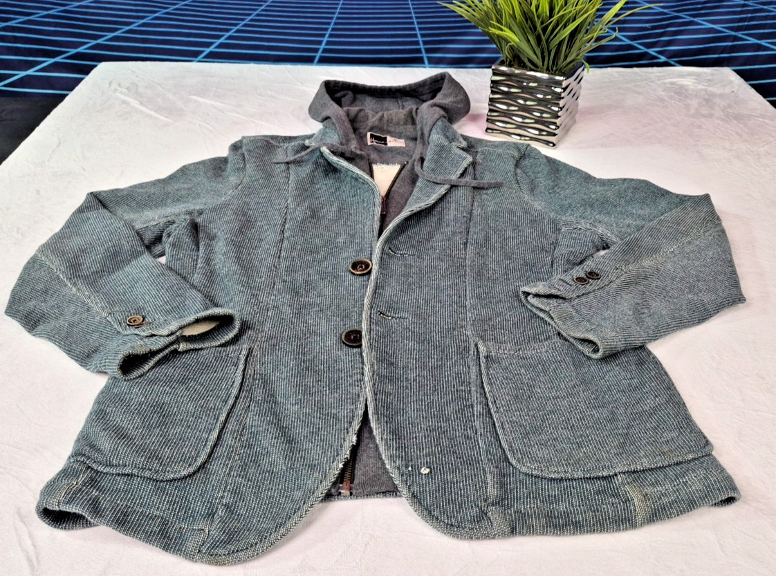 HOWE DISTRESSED COTTON BLEND SOFT TEAL FULL ZIP HOODIE BLAZER SIZE LARGE