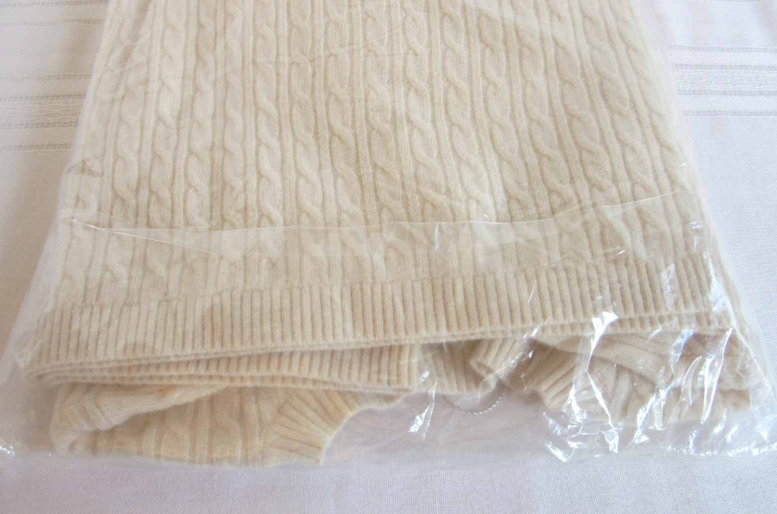Lands’ End 100% Cashmere Long Sleeve Cable Ivory Pullover Style #520921 3X NEW!