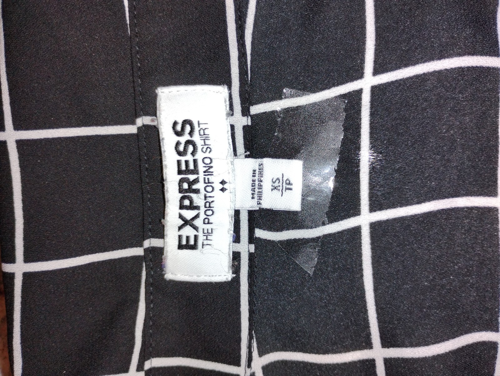 Express Portofino Women’s S Black White Check Long Sleeve Collared Button-Down
