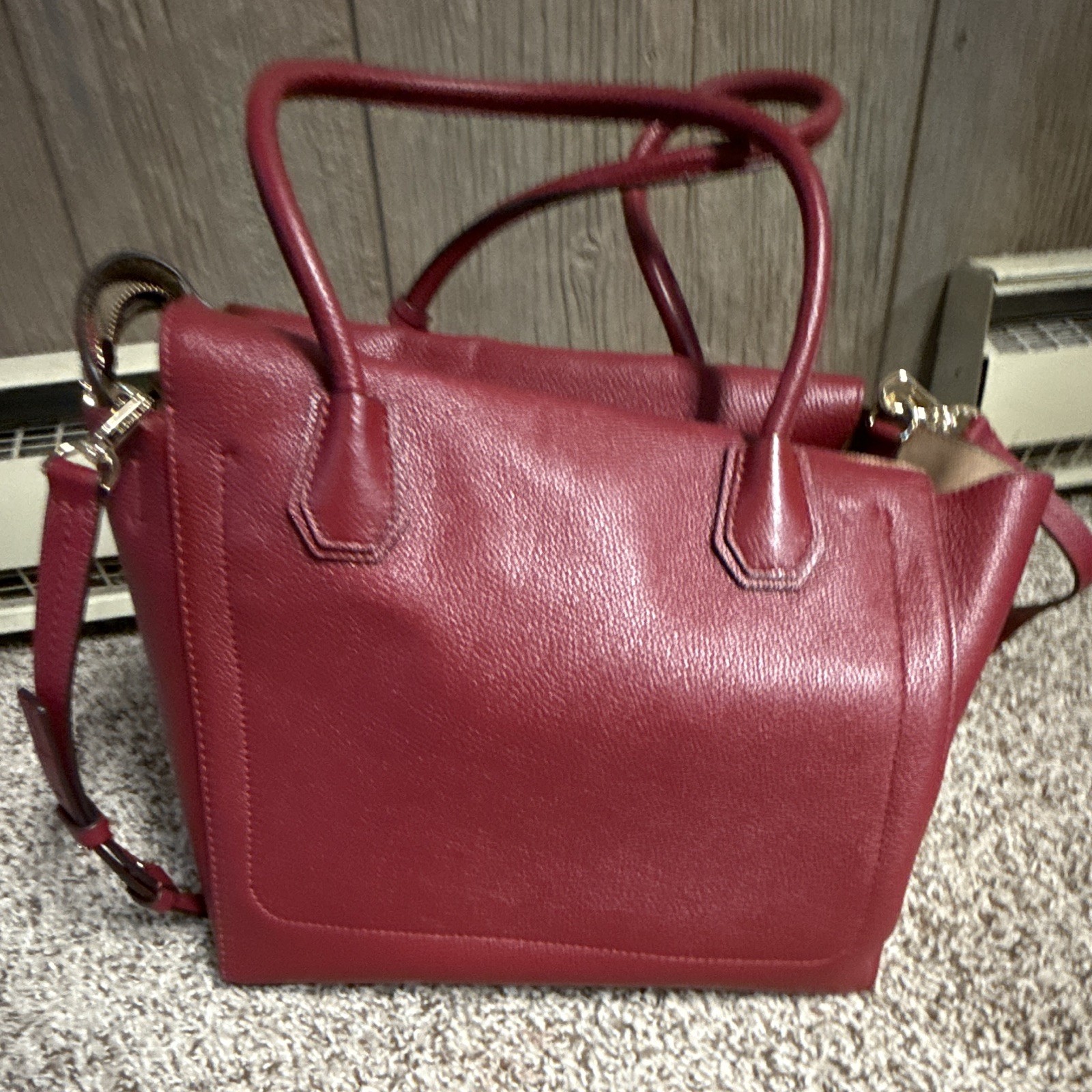Michael Kors Burgundy Pebbled Satchel Medium Zip Detachable Strap Padlock Gold