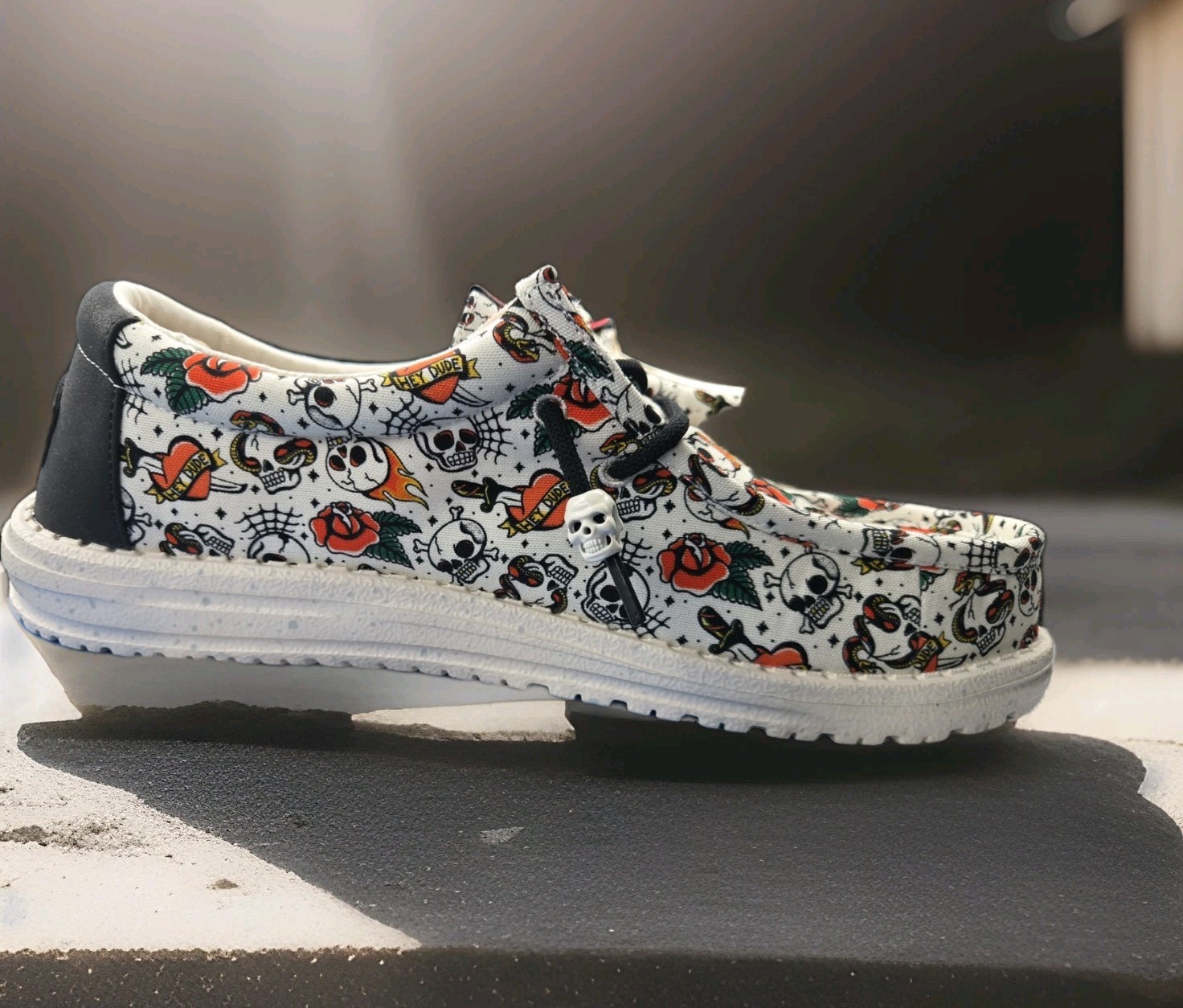 Men’s HeyDude Wally Tattoo Skulls – White/Multi