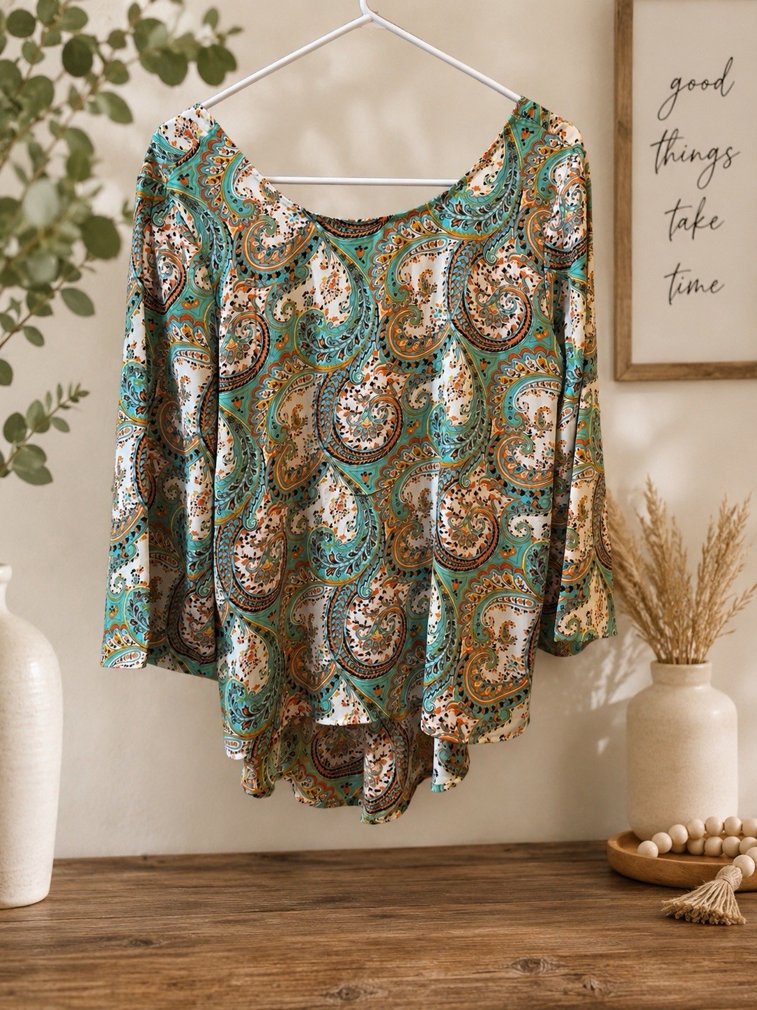 Altar’d State Paisley Open Back Double Strap Blouse Size Large