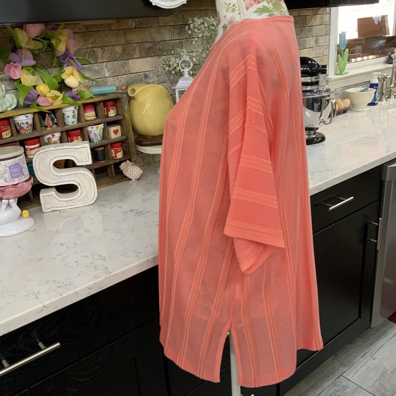 Ming Wang Dolman Sleeve Knit Tunic Top Sz S Orange Burst Tonal Stripes $175 NWT