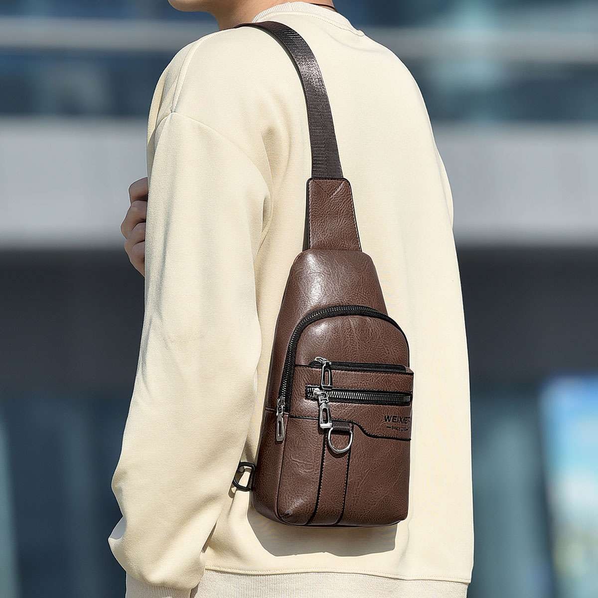 Men’s Leather Sling Backpack Shoulder Bag Travel Casual Crossbody Chest Pack US