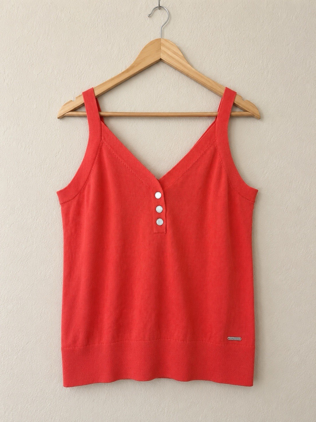 NWT Nautica Women’s Large Coral Sweater Knit Tank Top V-Neck Button Detail
