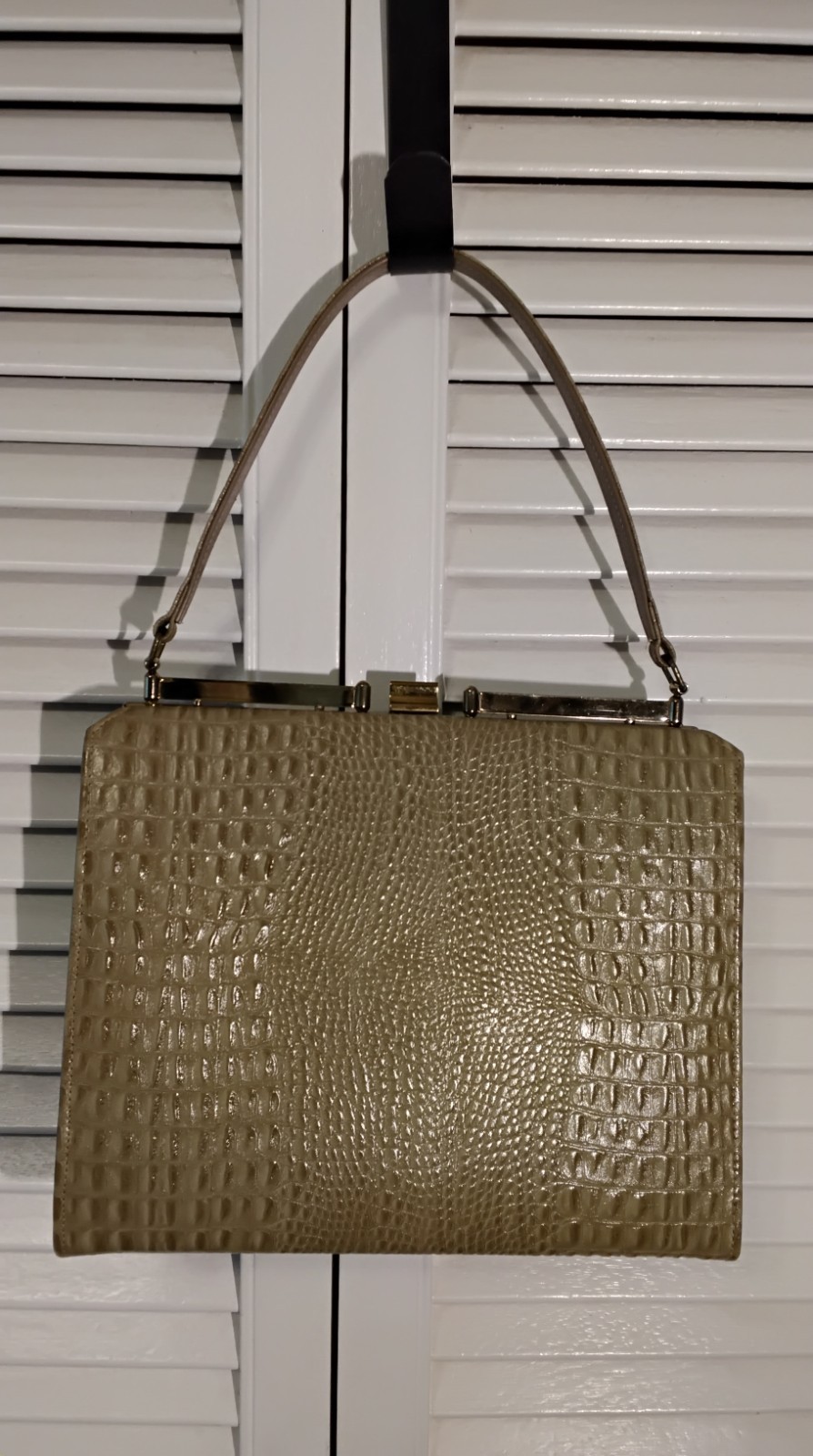 Vintage 40s 50’s Crocodile Alligator Embossed Leather Handbag Purse Bag Exotic