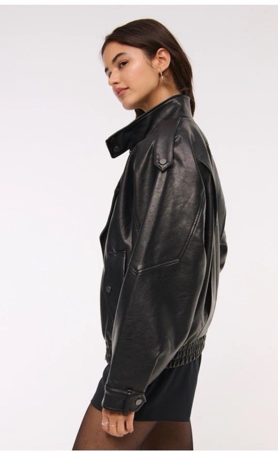 Relaxed Mock neck Vegan Leather Bomber Jacket