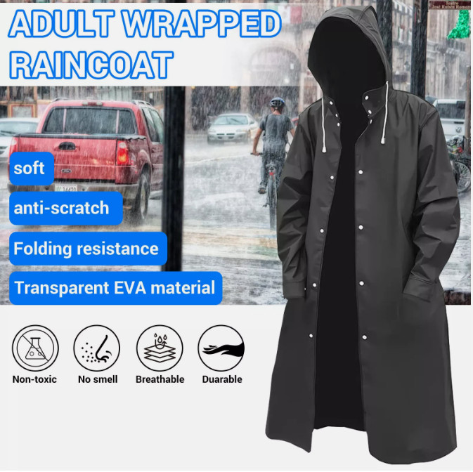 Men/Women Black Waterproof Raincoat Rain Coat Trench Poncho Rainwear Jacket