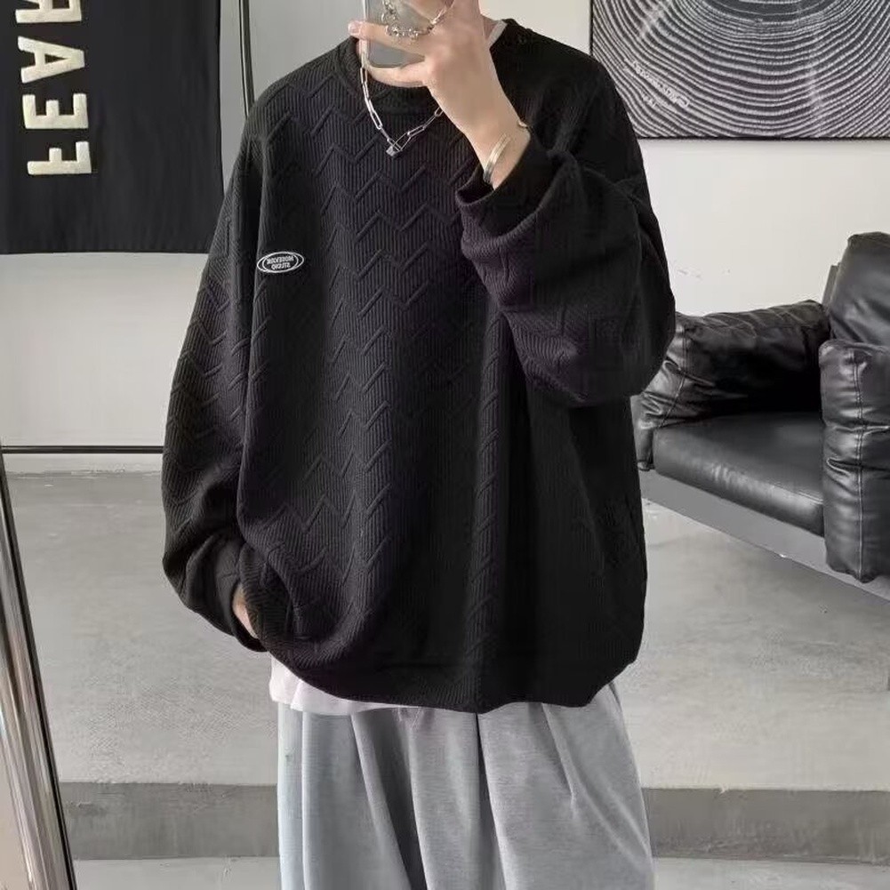 For Casual Daily Use Men Waffle Sweatshirt Casual O-neck Top Waffle Knit Texture