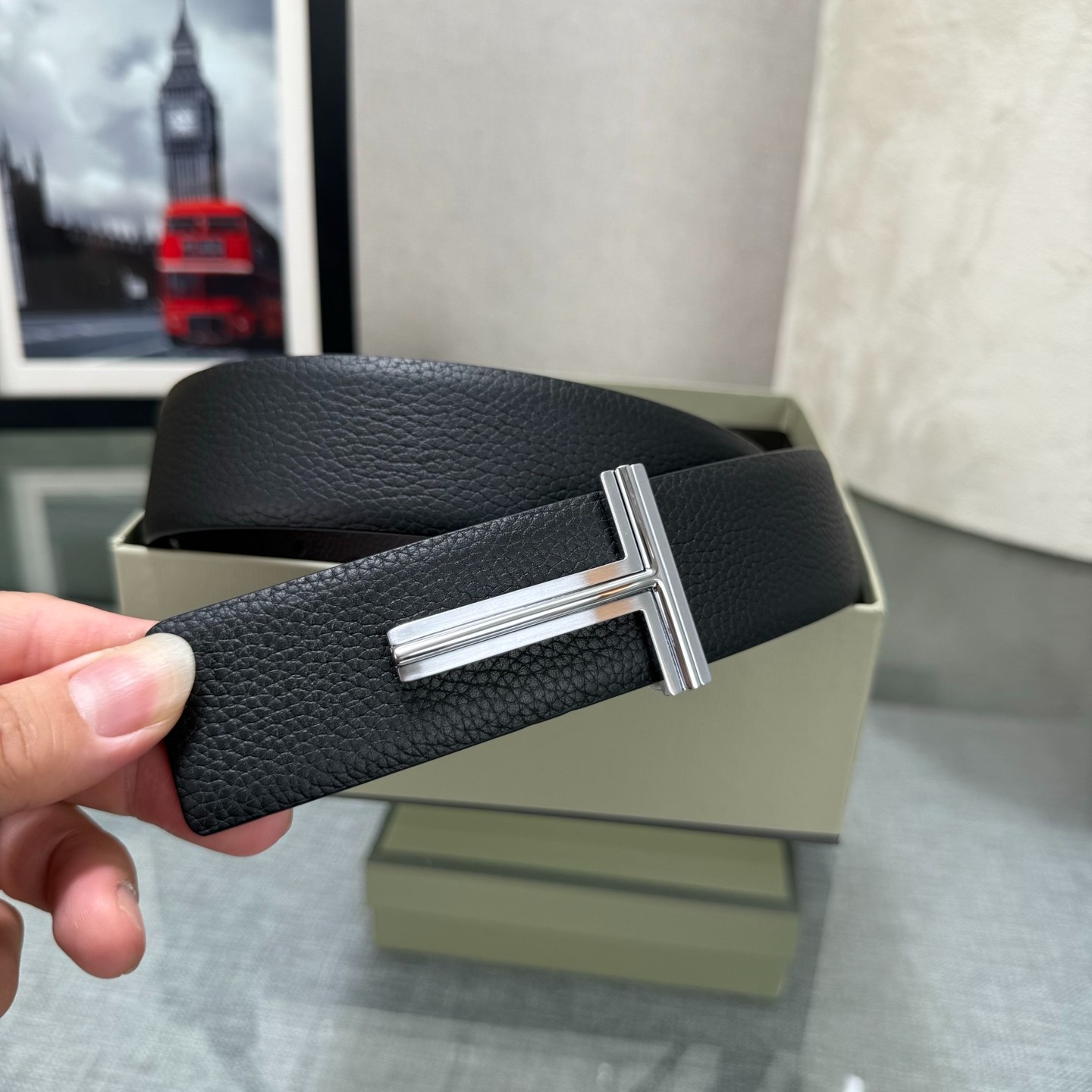 Authentic Tom Ford Reversible Leather T-Buckle Belt Luxury Designer Fashion