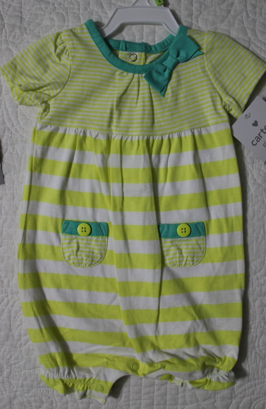 NEW BABY GIRLS CARTERS ONE PIECE ROMPER BLUE/PINK OR YELLOW/GREEN STRIPE