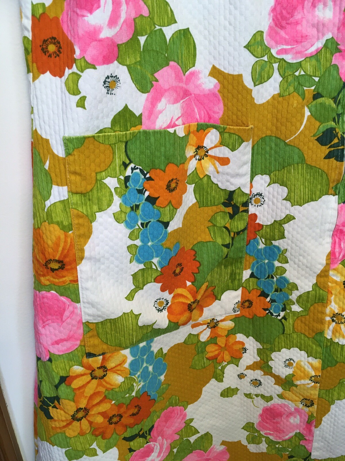 Shaker Square by Bill Sims Vintage Housecoat Front Pockets Metal Zip 60s M/L