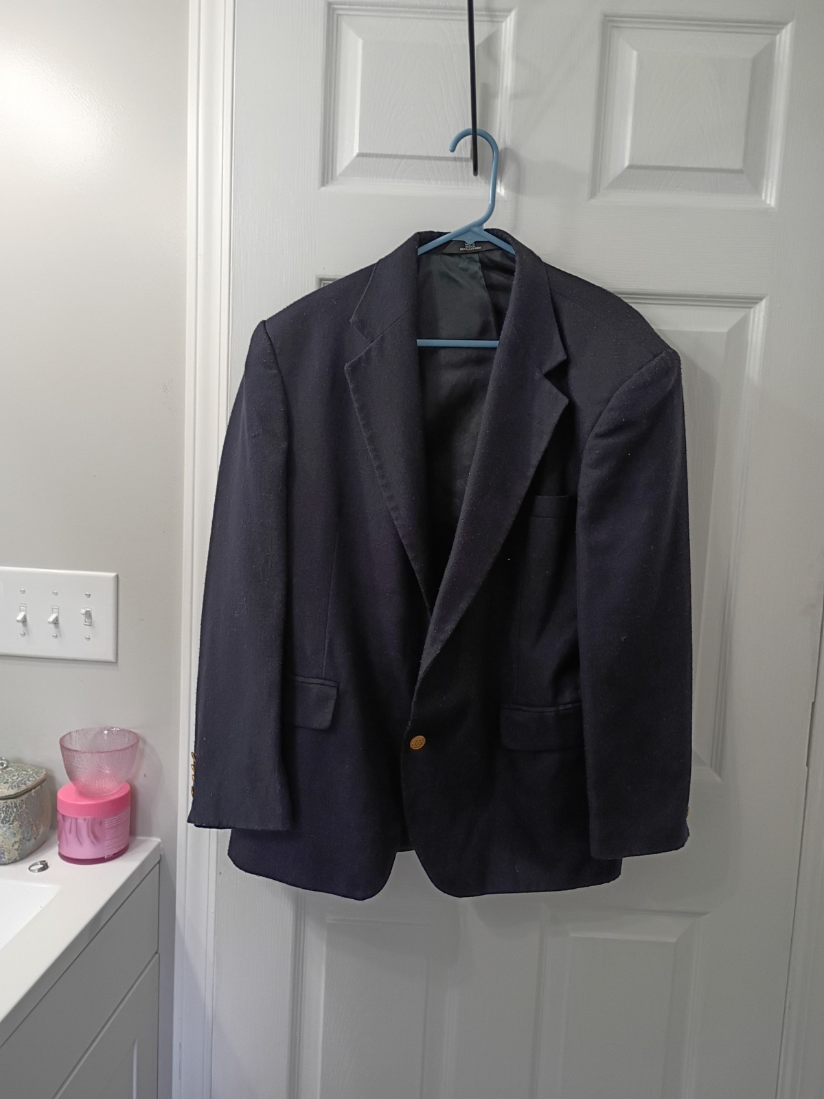 Haggar Men’s Navy Solid Blazer M Regular Notch Lapel 2-Button Single Vent