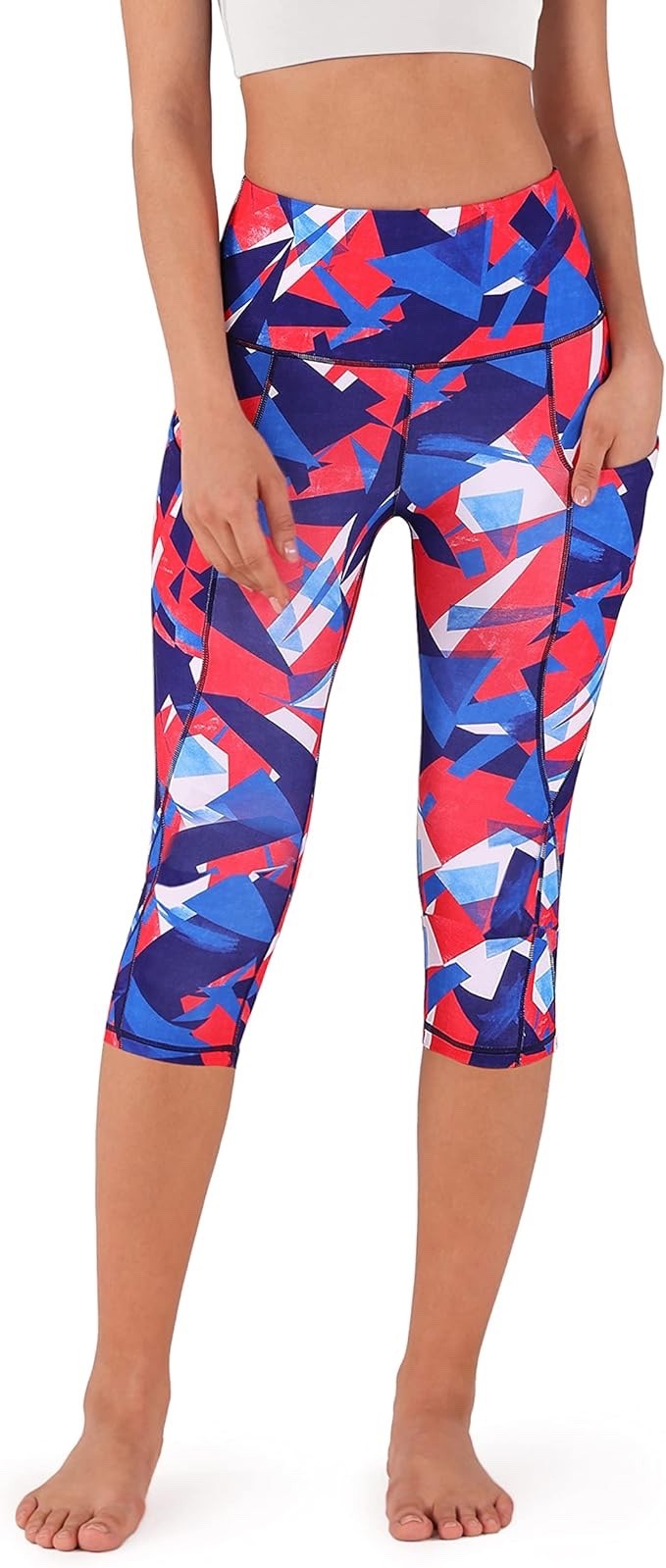 ODODOS Women’s High Waisted Yoga Capris with Pockets, Tummy Control 2XL TRIANGLE