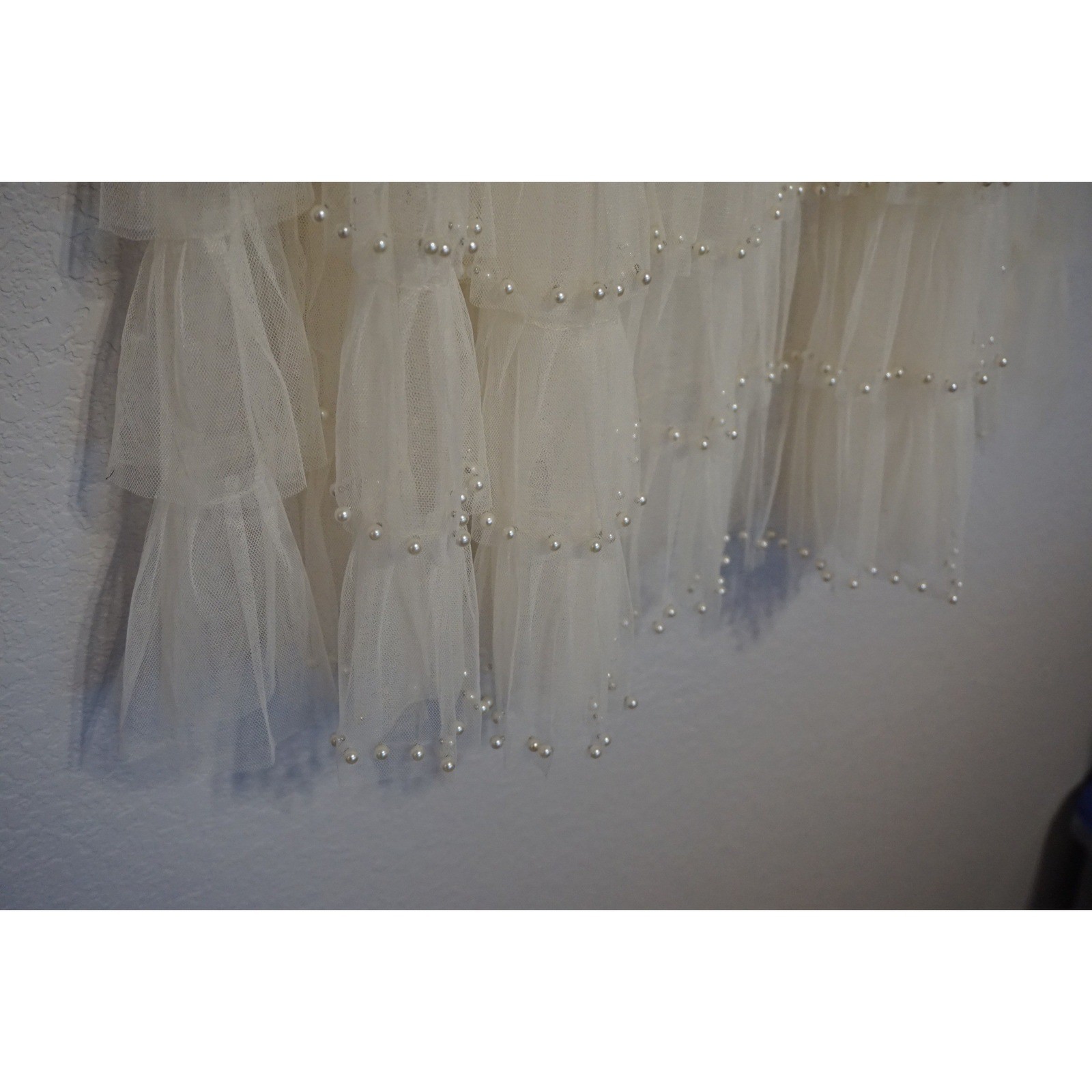 POL Cream Tulle Tiered Skirt Pearl Accents FWS6 Womens Size S/M Boho Romantic