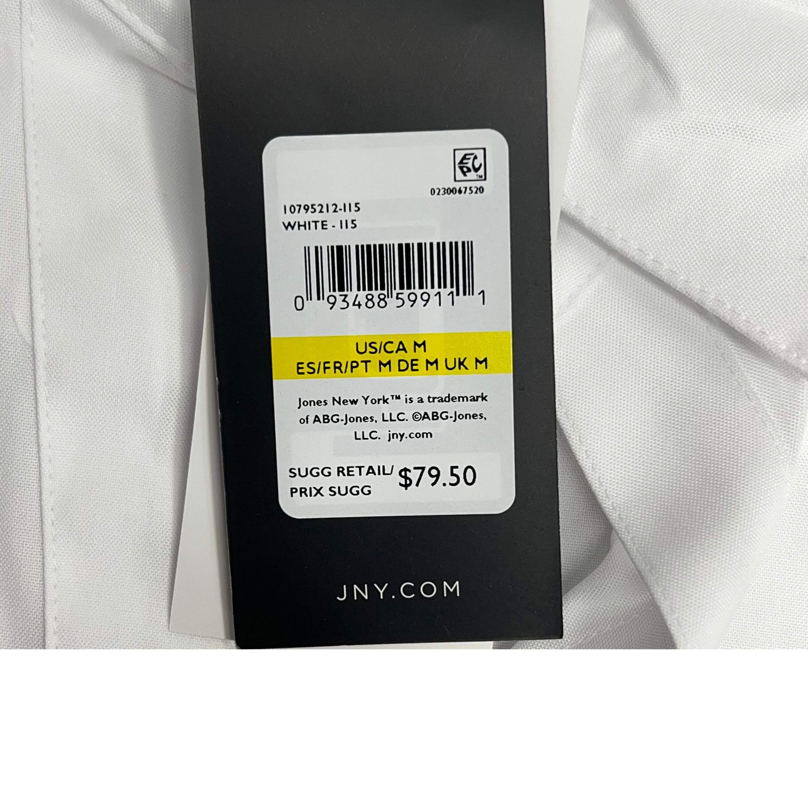 JONES New York Easy Care Professional Button Up Collared Shirt Women’s Sz M Whit
