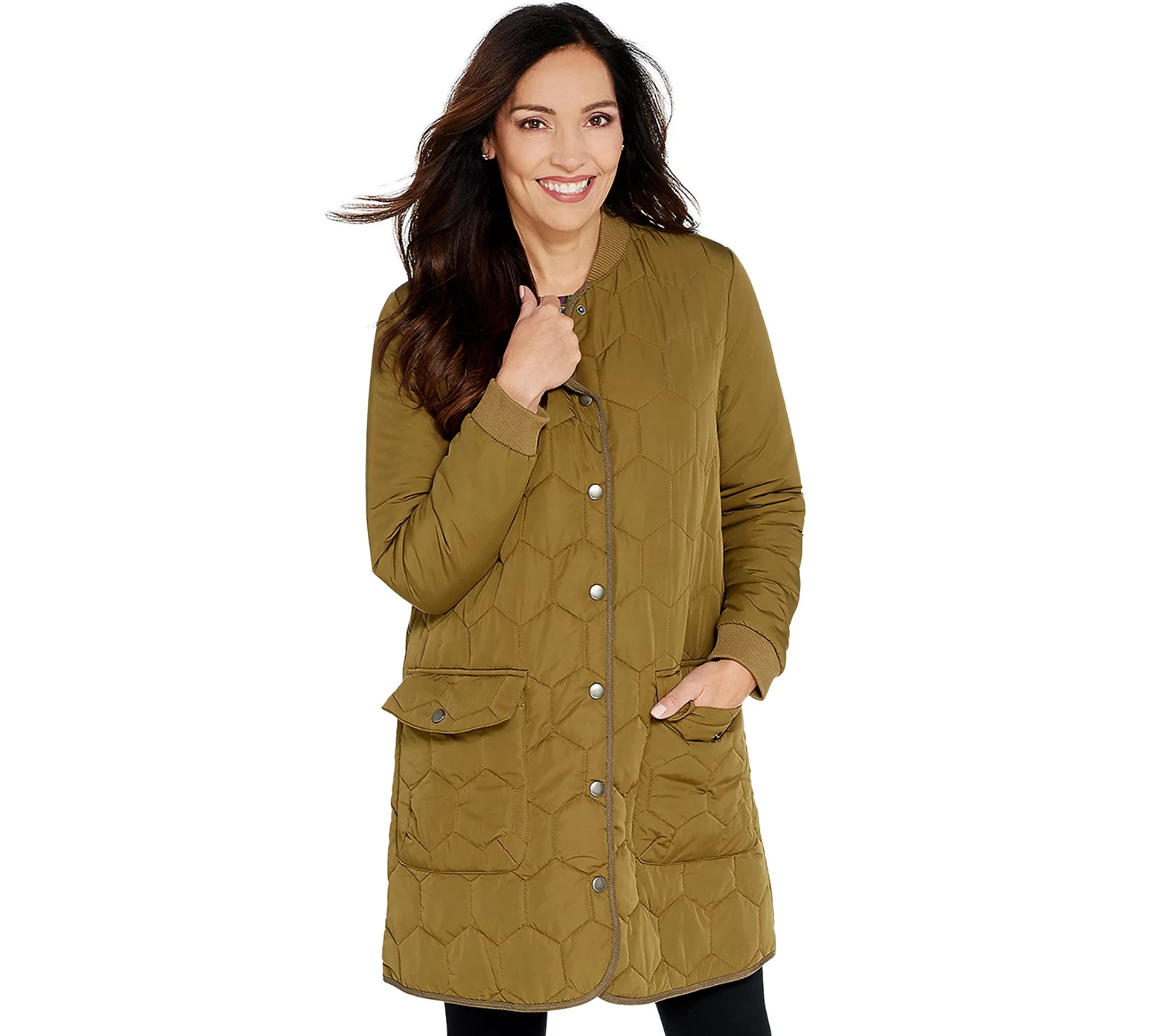 LOGO by Lori Goldstein Quilted Coat with Snap Front Placket Size M