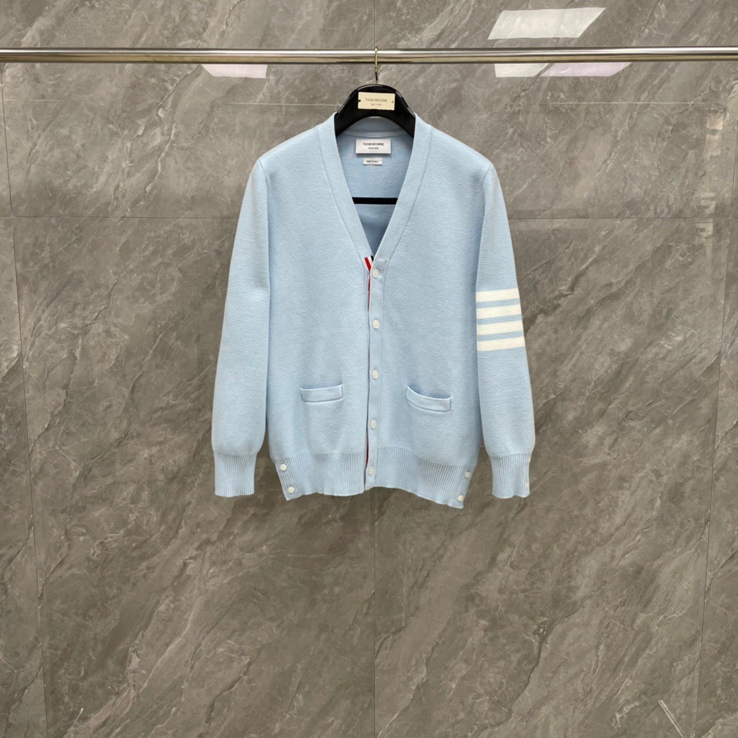 Thom Browne Men/womens Autumn Winter New Four Bars Striped Knitted Wool Cardigan