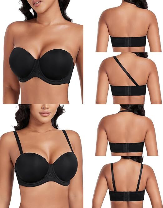 Strapless Convertible Underwire Multiway Padded T Shirt Push-Up Backless Bra
