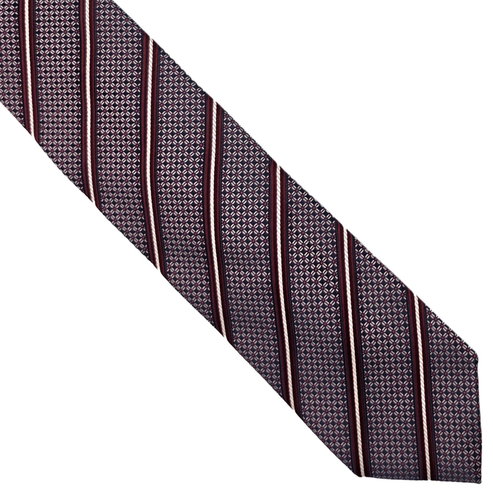 Canali Burgundy Red White Blue Striped Silk Italy Tie Necktie 3.25 x 60
