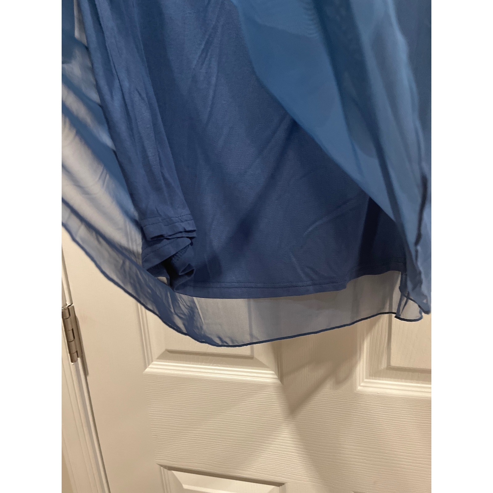 Sese Code Blue Mesh Overlay Blouse XXL Short Flutter Sleeve Layered Scoop Neck