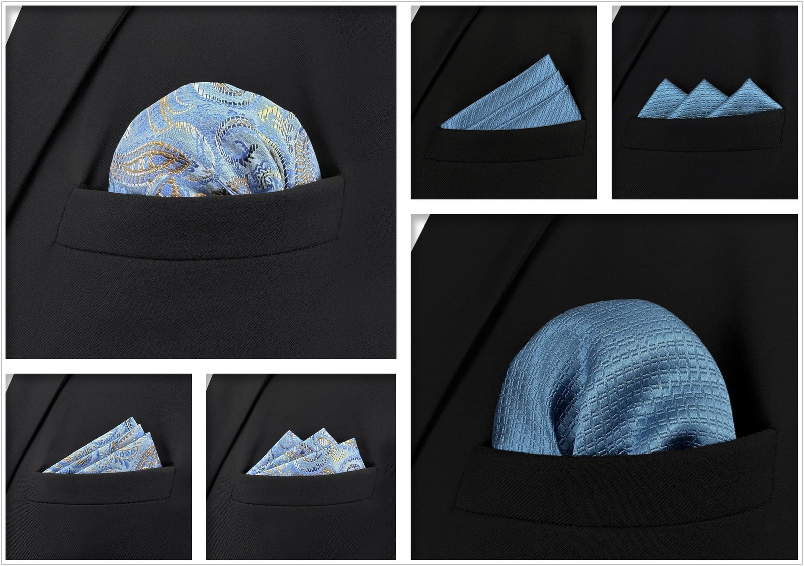 5 PCS Mens Pocket Squares Set Formal Handkerchiefs Suit Tuxedo Fits 12.6 In
