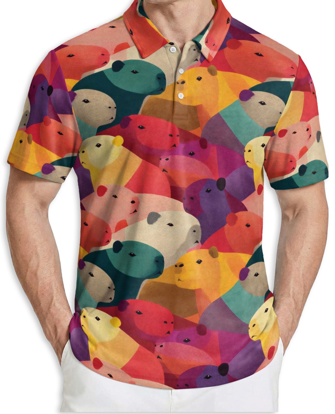 Men’s Polo Shirt Capybara Animal Colorful Casual Golf Shirt Gift