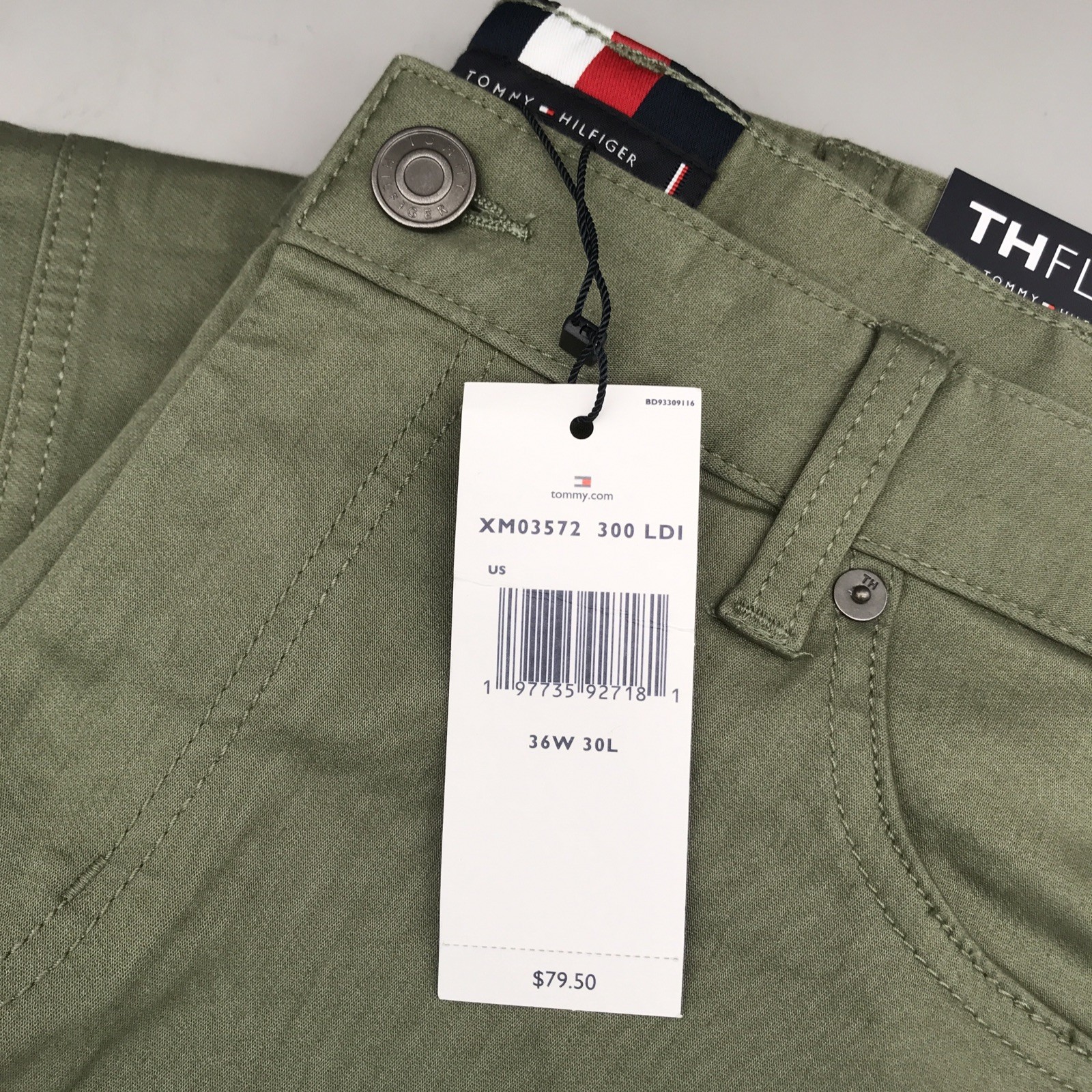 Tommy Hilfiger Mens Th Flex Chino Pants Olive Size 36×30 Brand New