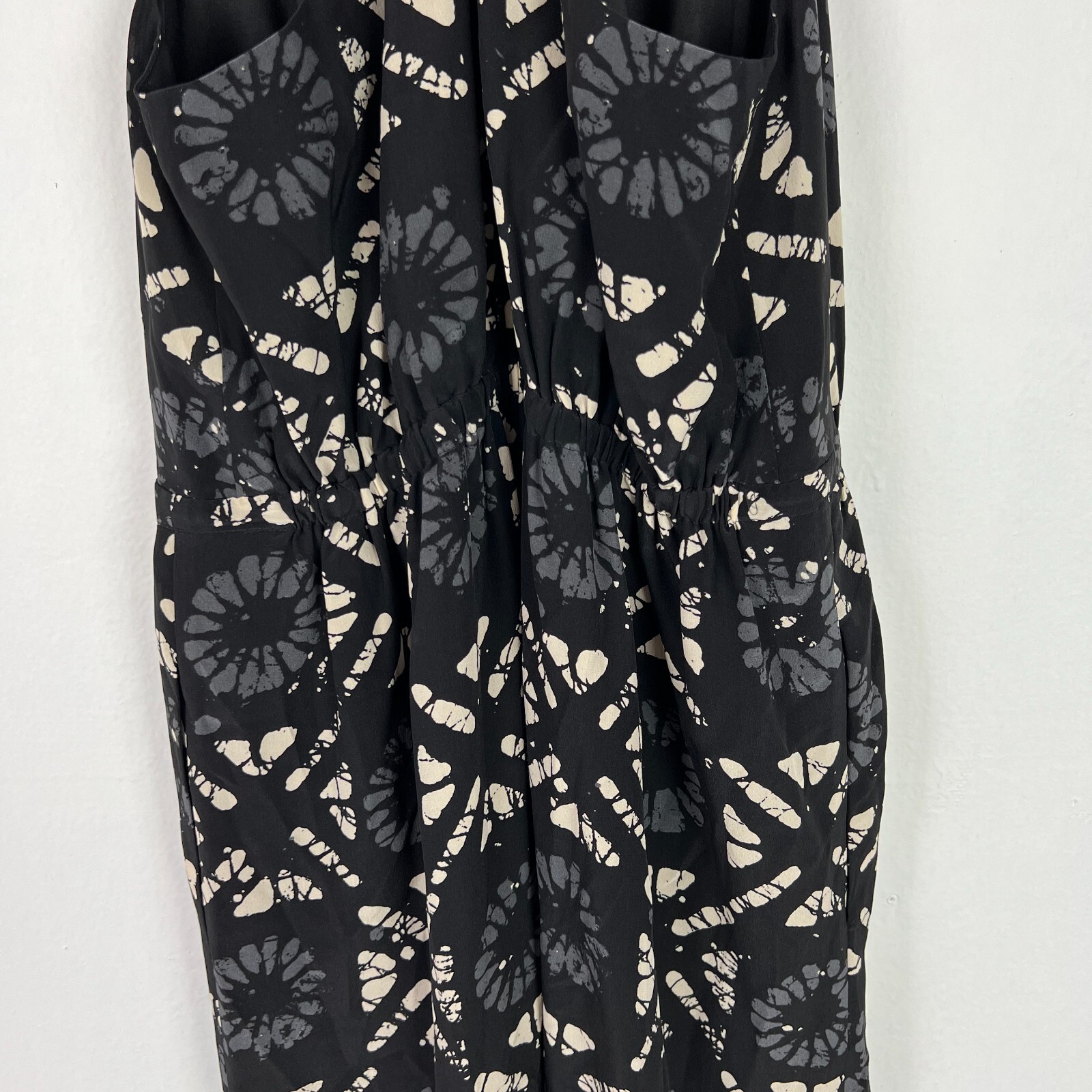 Madewell Starview Batik Grid Silk Cami Dress Racerback Black Size 4 EUC L1579