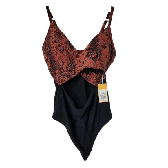 Women’s Wrap Front Medium Coverage One Piece Swimsuit – Kona Sol, Snake Print M