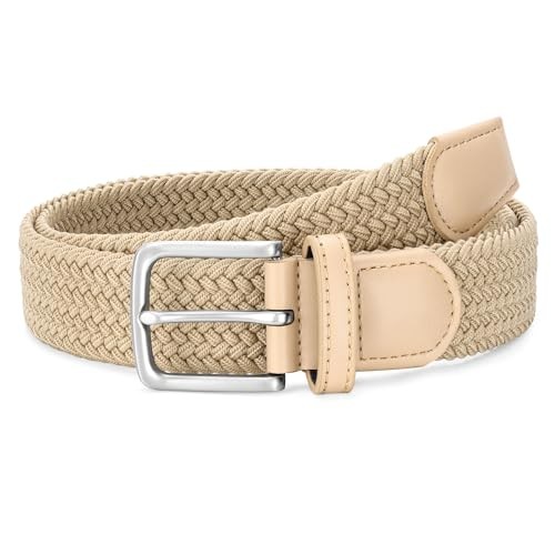 Elastic Braided Belt Men – Multicolored M: 34″-38″ Stretch Adjustable Beige
