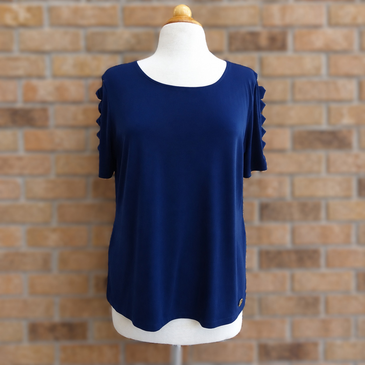 Michael Kors Navy Blue Twist Detail Cutout Sleeve Knit Top Women’s Large