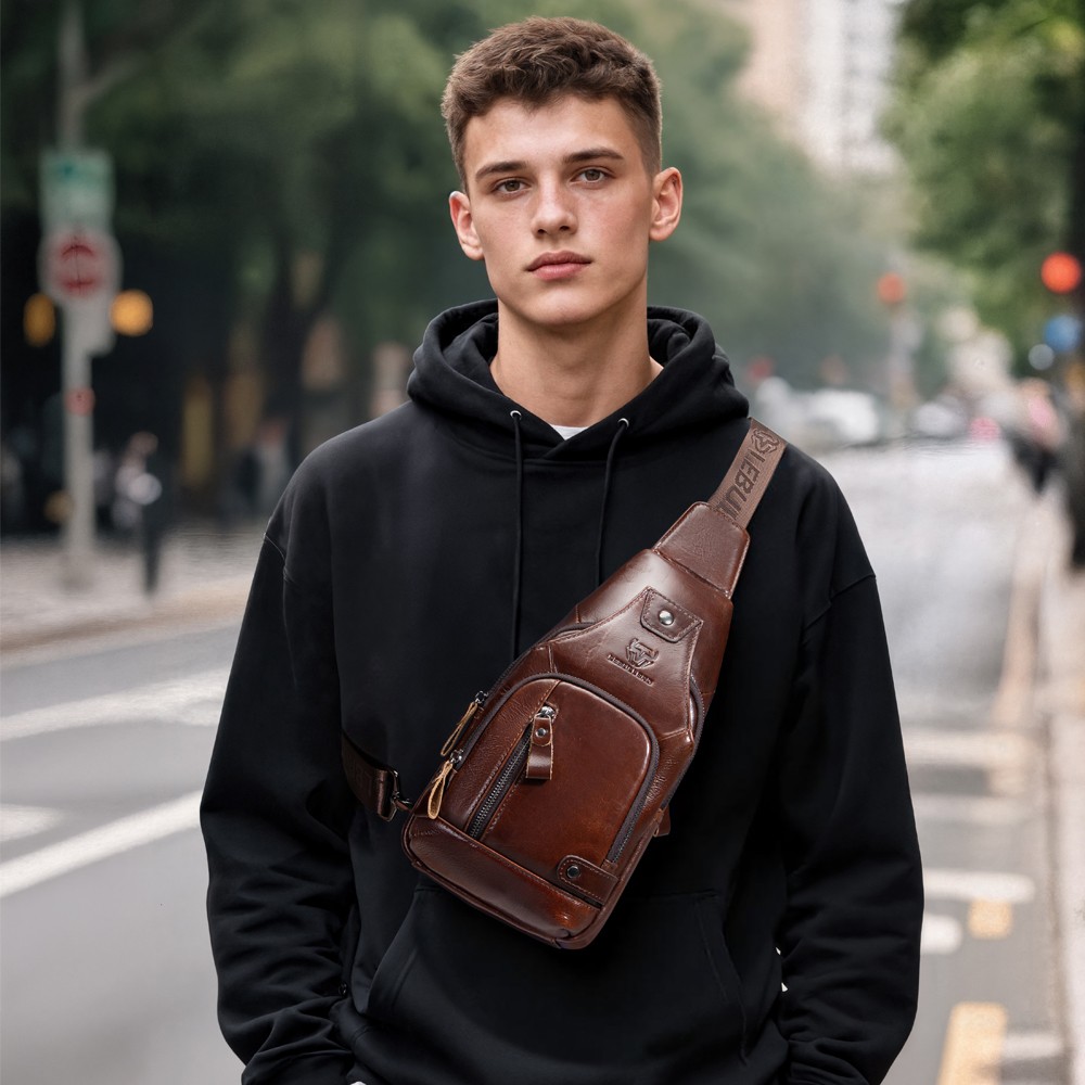 Sling Backpack Men Chest bag Crossbody Bag Shoulder Bag 100% Genuine Leather New