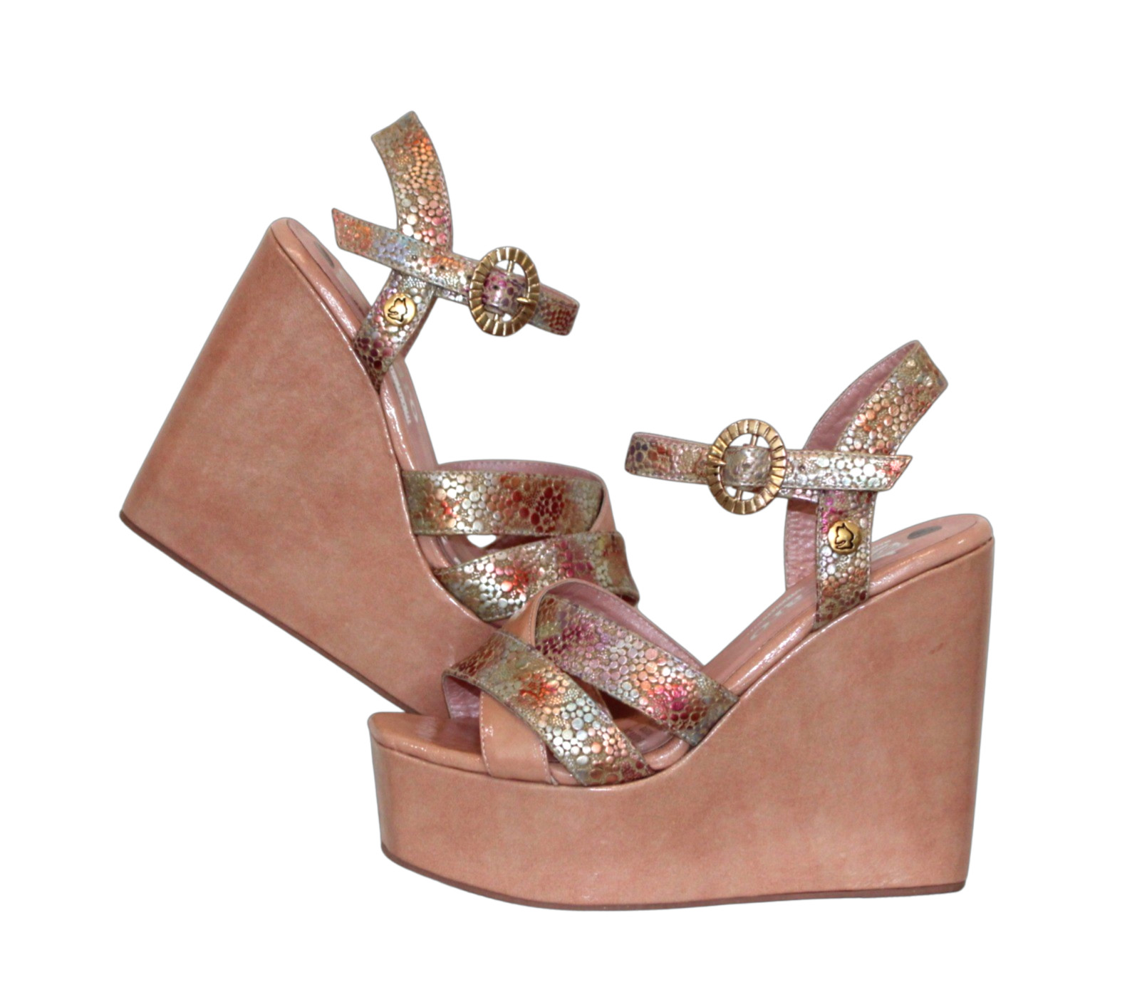 Sandals Woman Pink Leather Platform with 3 straps