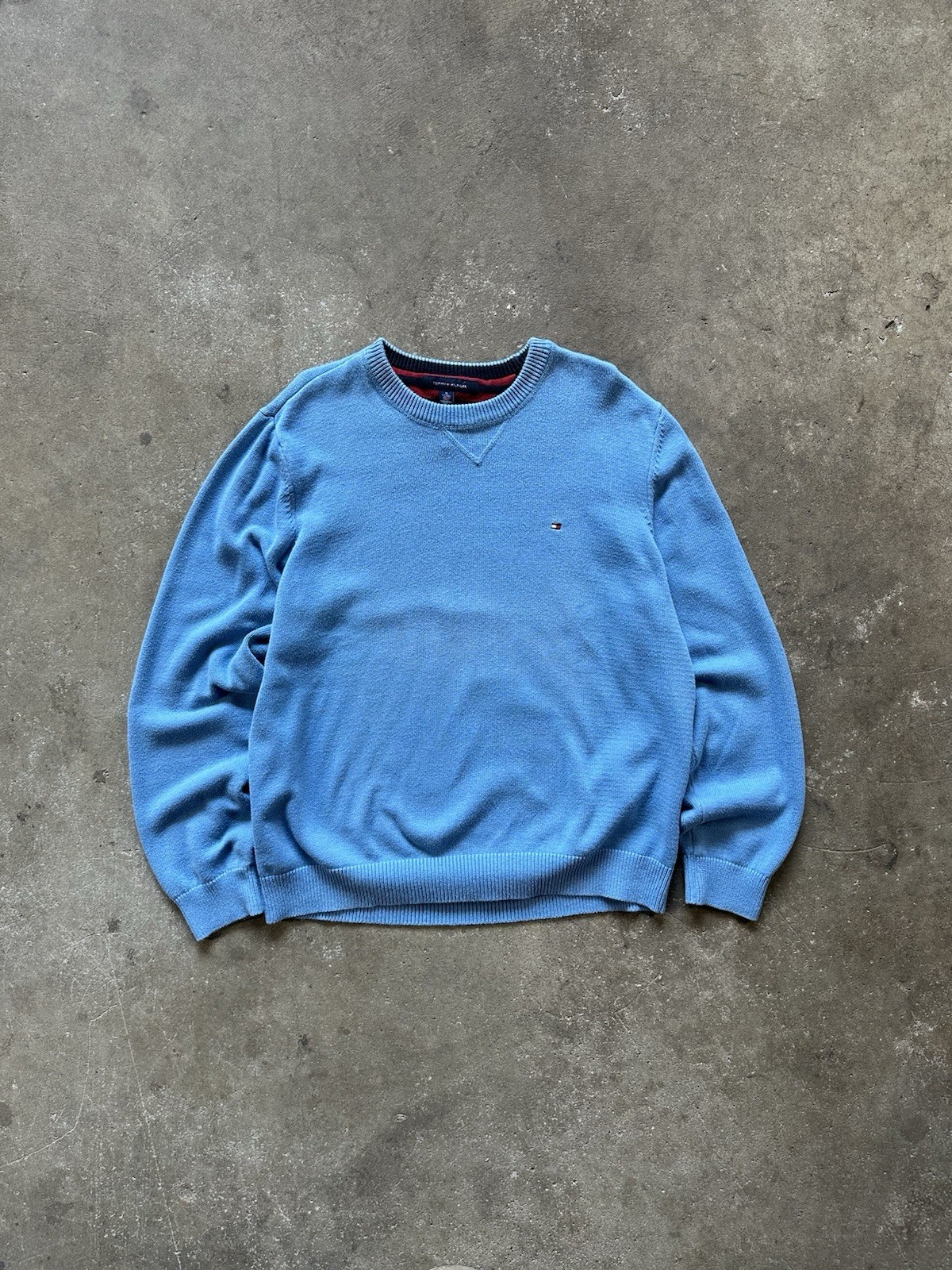 Vintage 90s Tommy Hilfiger Embroidered Logo Knit Sweater Sweatshirt Blue Sz XL