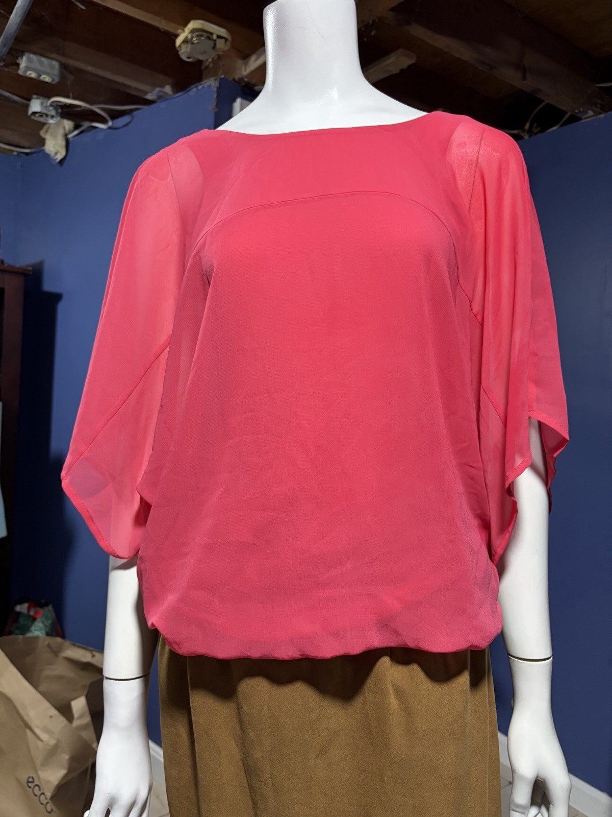 Express Xtra Small Semi-Sheer Lined Coral Batwing Elbow Sleeve Length Blouse