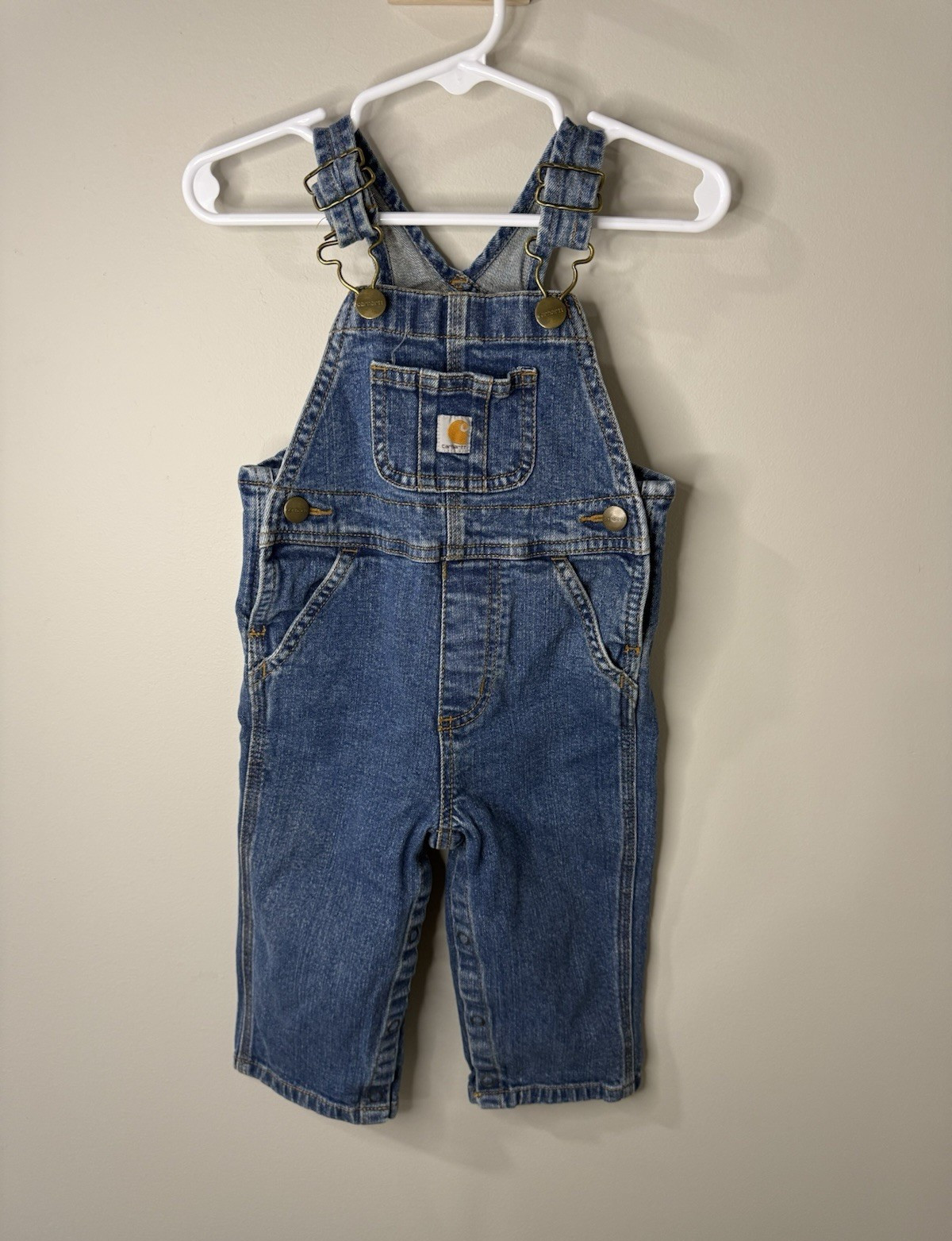 Carhartt Blue Denim Overall One-Piece 12M Pockets Buckle Logo RN 15706